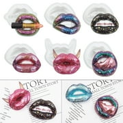 Warkul 6Pcs 3D Lip Silicone Mold Handmade DIY Crafts Easy Release Epoxy Resin Casting Lip Mould Ornament Home Supplies